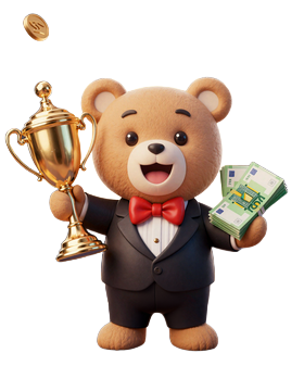 Total Casino Maskottchen mit Goldpokal