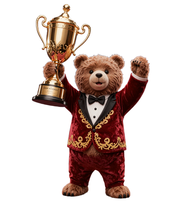 Total Casino Maskottchen mit Goldpokal und Gewinn