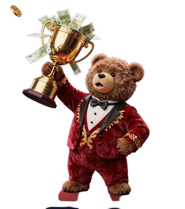 Total Casino Maskottchen mit Goldpokal und Gewinn